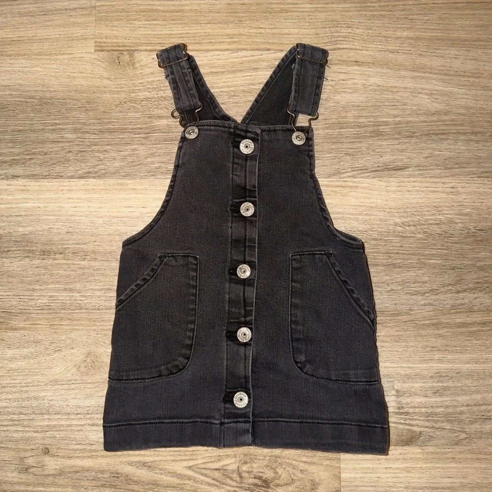 OshKosh‎ Denim Overall Dress 2T Toddler Girls Black Button Front Pinafore